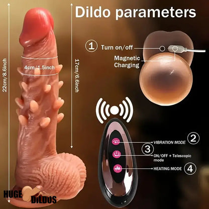 8.66in Large Spiked Vibrating Thrusting Rotation Silicone Soft Hot Dildo