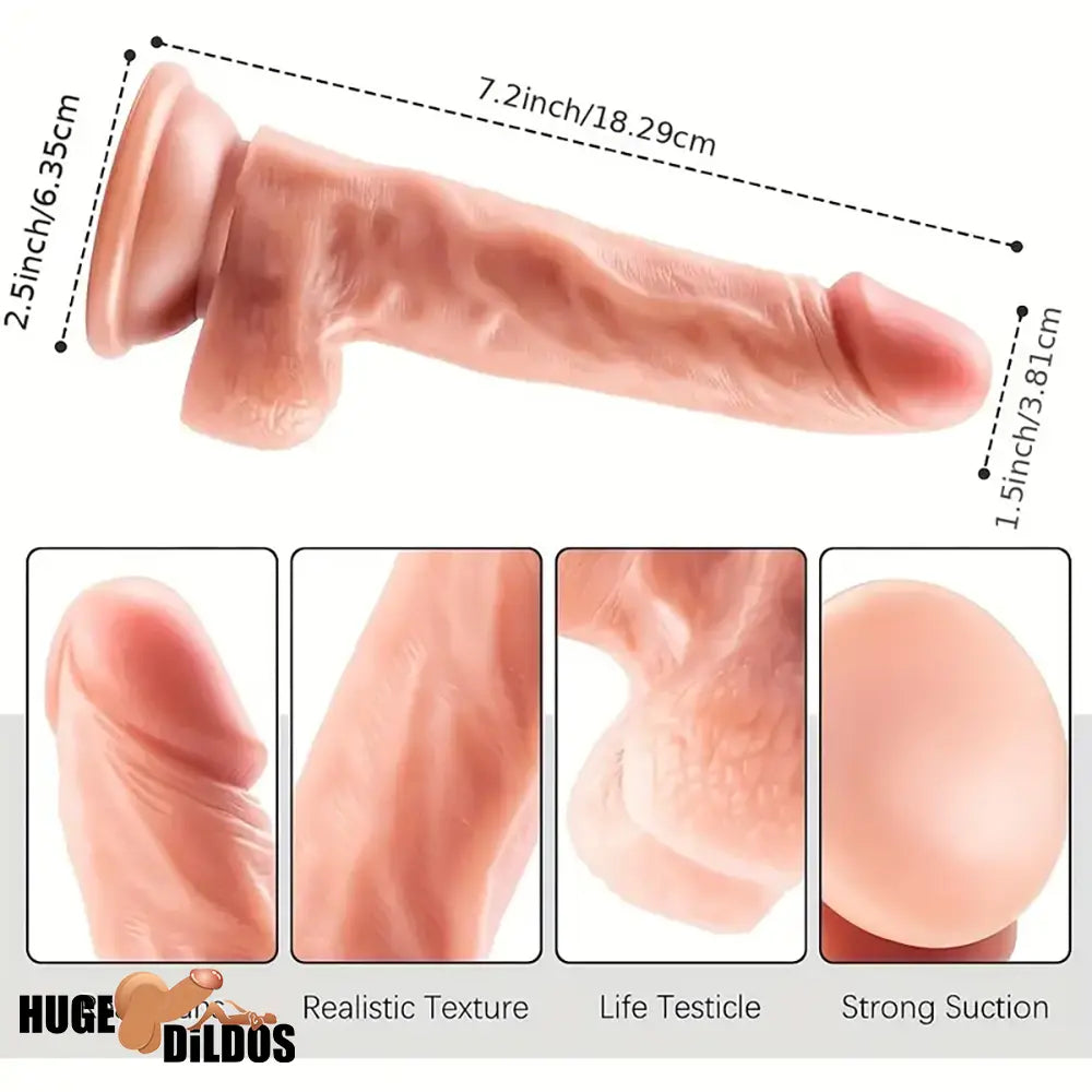 7.2in Premium Realistic Dildo With Lifelike Testicle For G Spot Stimulation