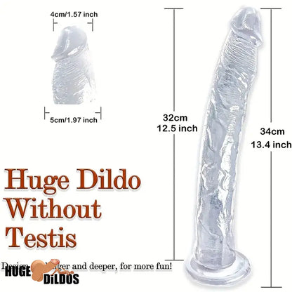 13.4in Lifelike Large Long Jelly Dildo With Balls-Free Small Glans For Women