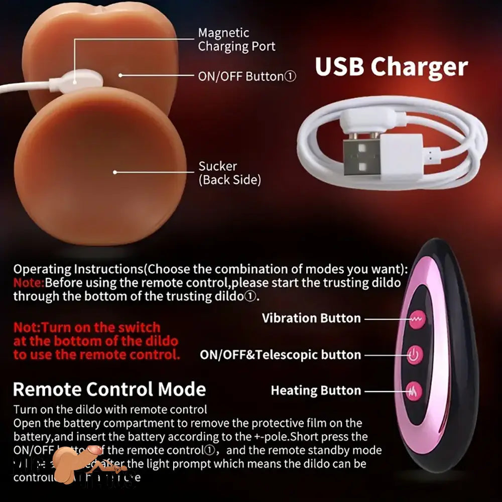 8.66in 4in1 Automatic Silicone Vibrating Thrusting Warming Strap on Dildo