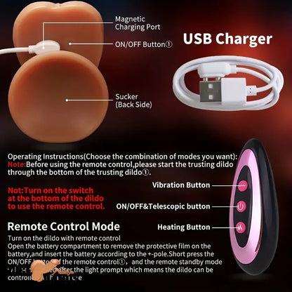 8.66in 4in1 Automatic Silicone Vibrating Thrusting Warming Strap on Dildo
