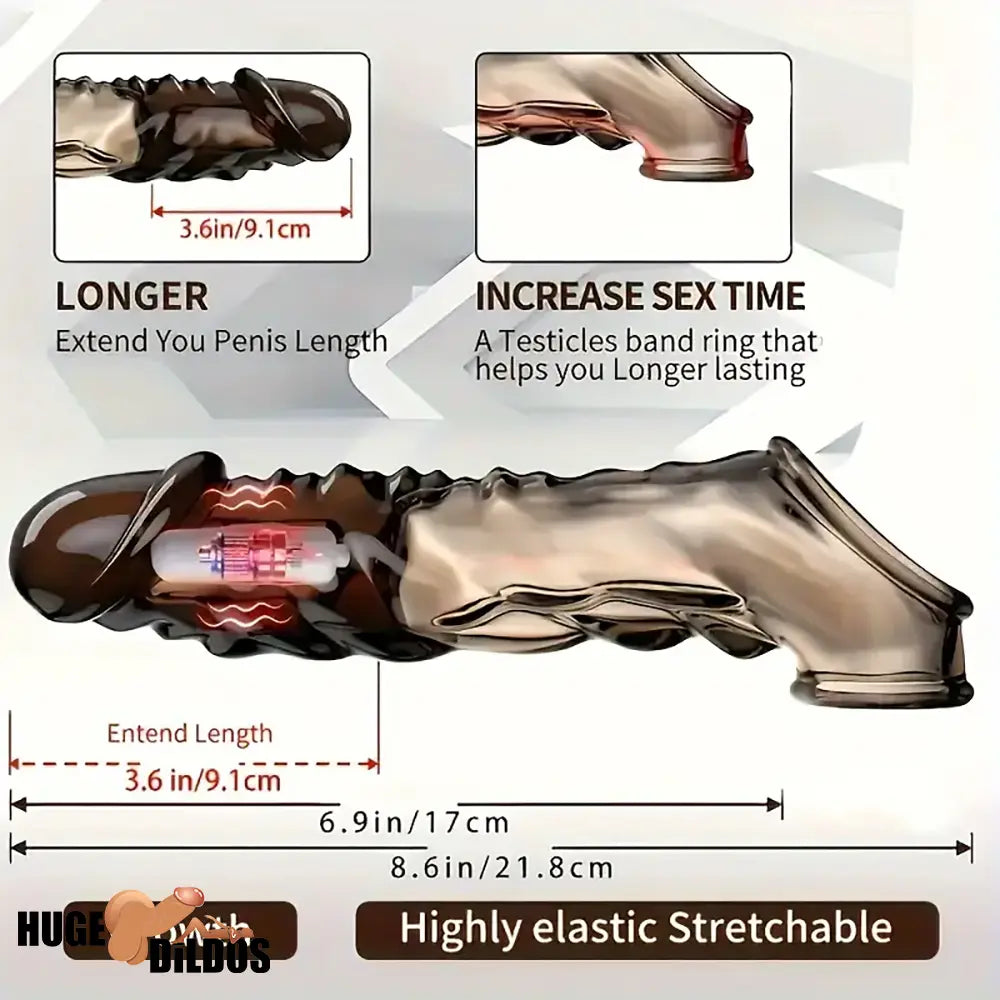 8.6in Vibrating Dildo Sleeve Dragon Soft Cock Enlargement Penis Sex Toy