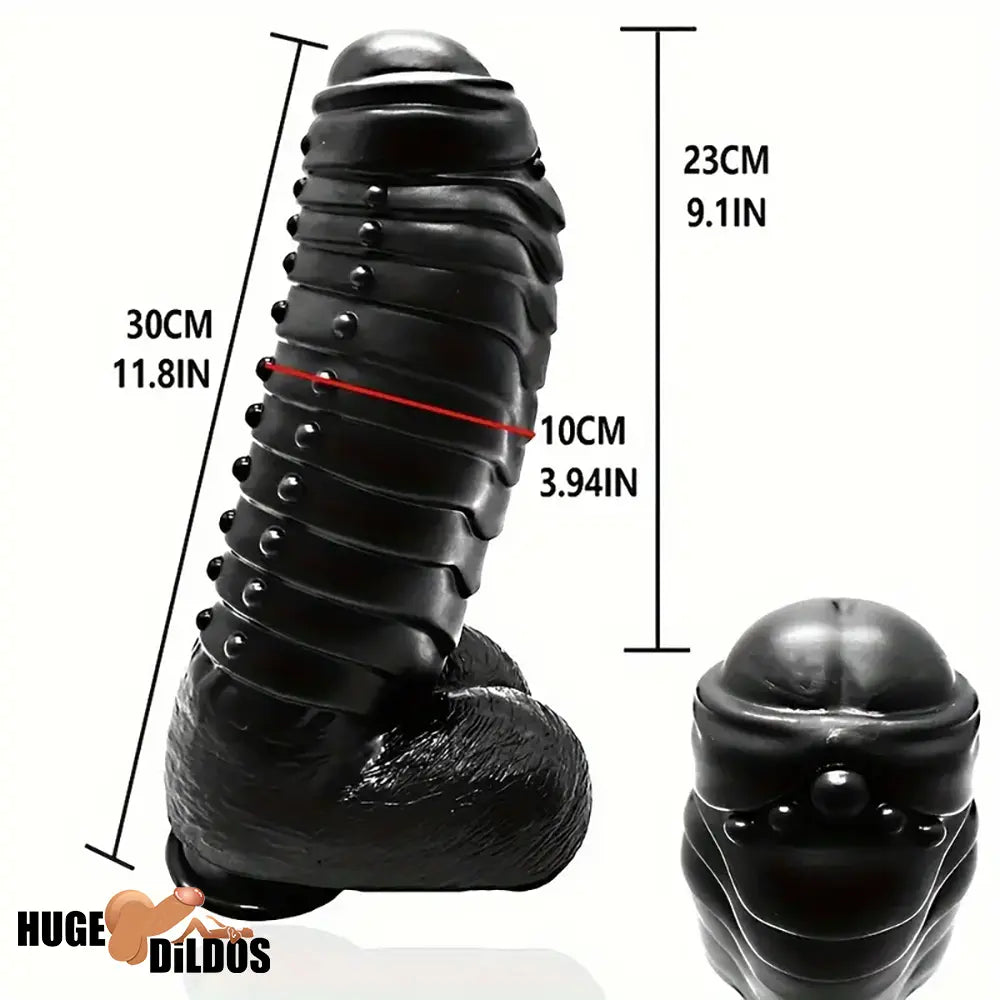 11.8in Realistic Big Black Uncut Spiked Thick Dildo For Female Indoor Use