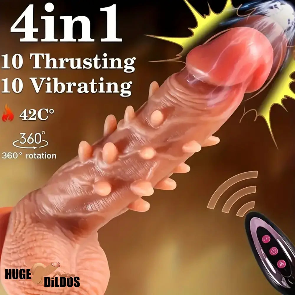 8.66in Large Spiked Vibrating Thrusting Rotation Silicone Soft Hot Dildo