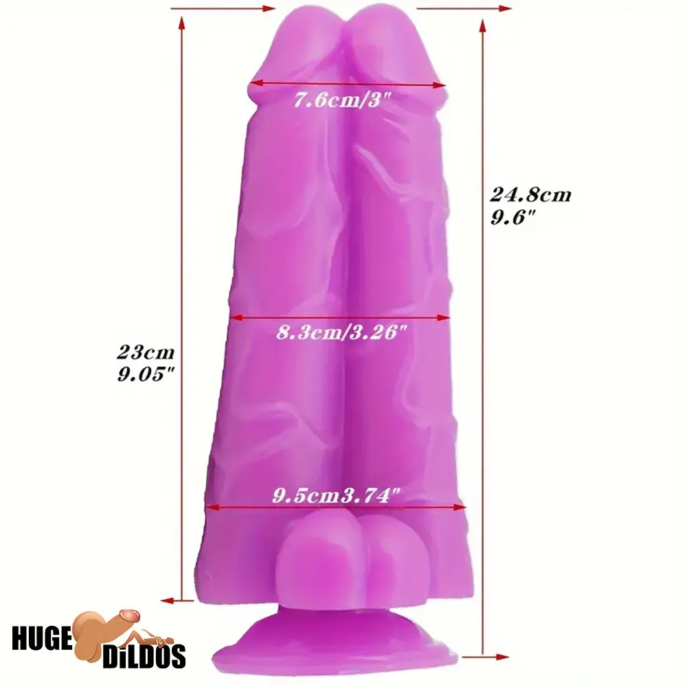 9.6in Realistic Penis Double Penetration Dildo With Ribbed Man Testis