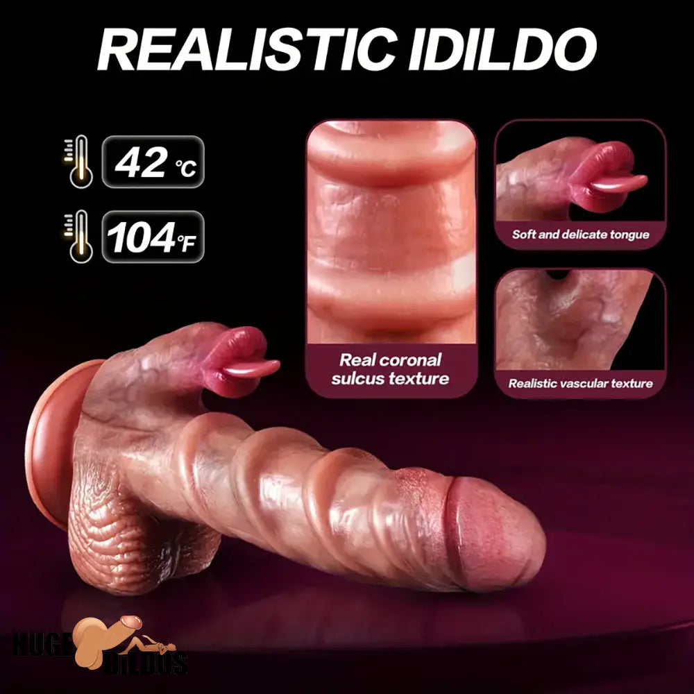 7.87in Realistic Heating Silicone Tongue Licking Thrusting Auto Anal Dildo