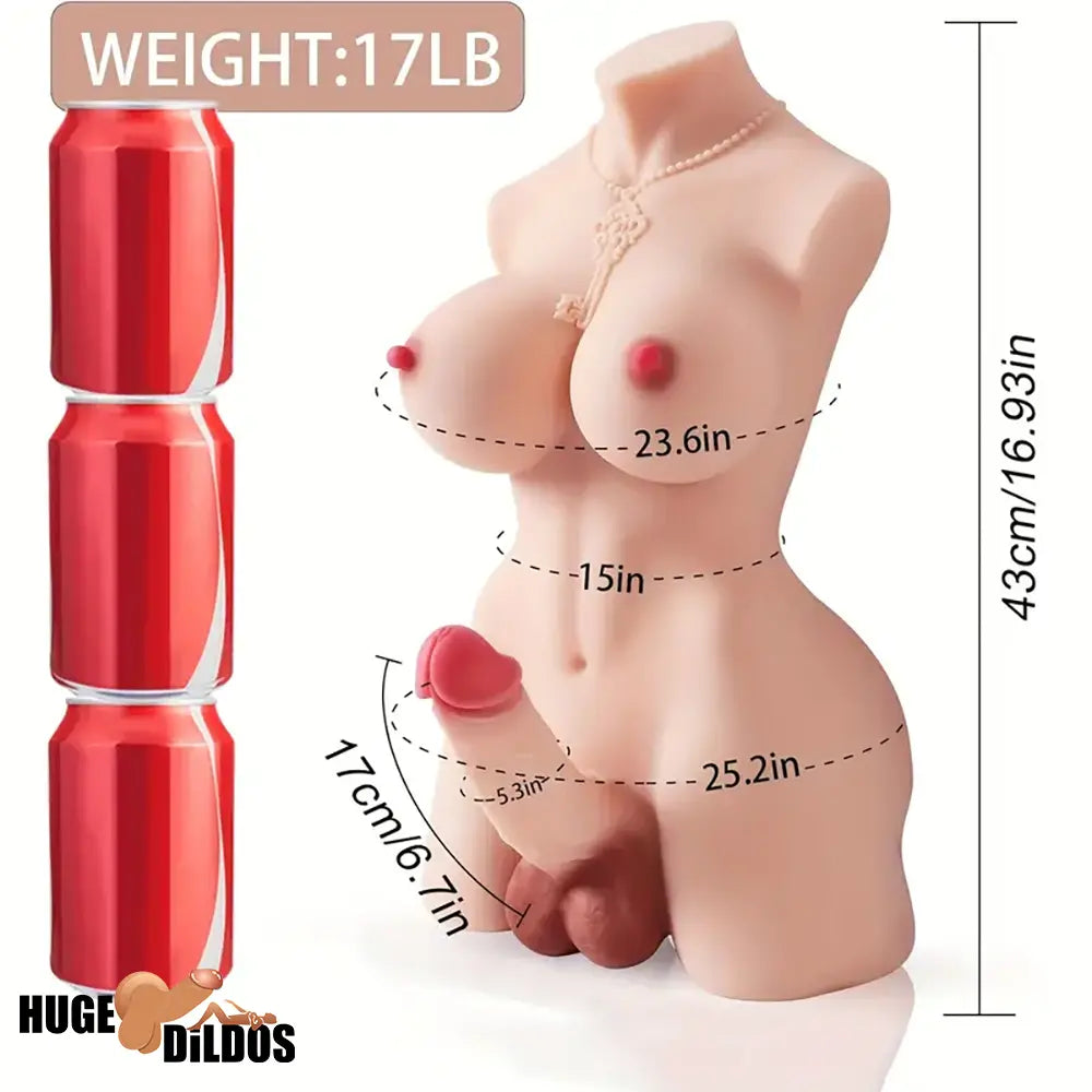 6.7in Premium Real Silicone Dildo With Skeleton Shemale Cock Sex Doll Torso