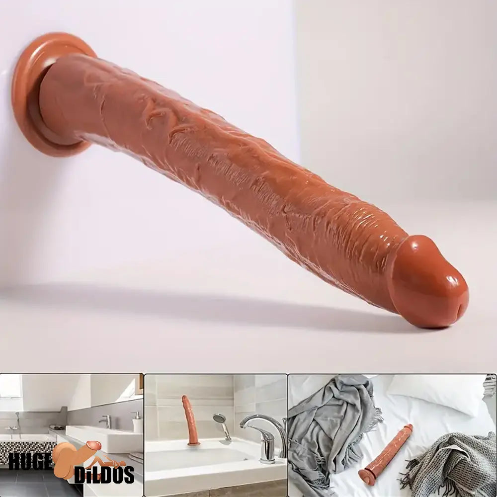 13.4in Lifelike Large Long Jelly Dildo With Balls-Free Small Glans For Women
