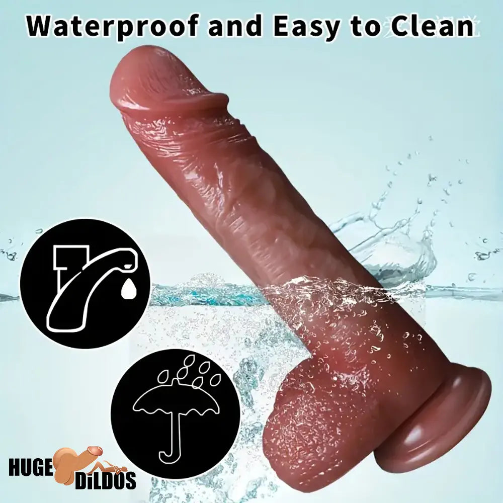 8.46in Vibrating Heating Silicone Uncut Big Cock Dildo With Sliding Skin