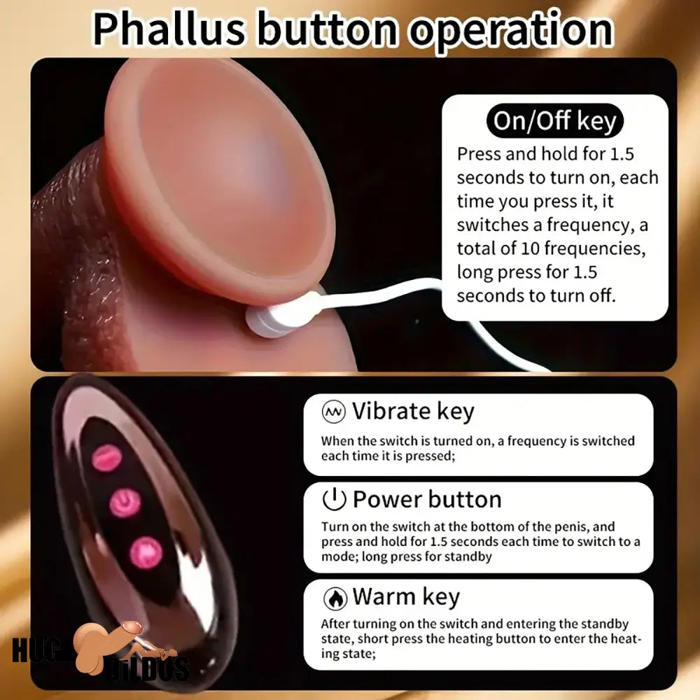 8.46in Vibrating Heating Silicone Uncut Big Cock Dildo With Sliding Skin