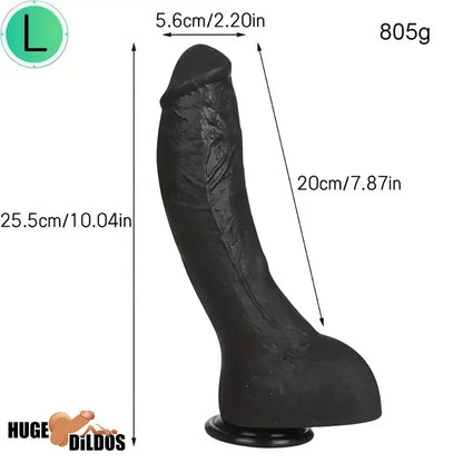 7.28in 8.27in 10.04in Soft Real Ebony Big Looking Silicone Cock Anal Dildo