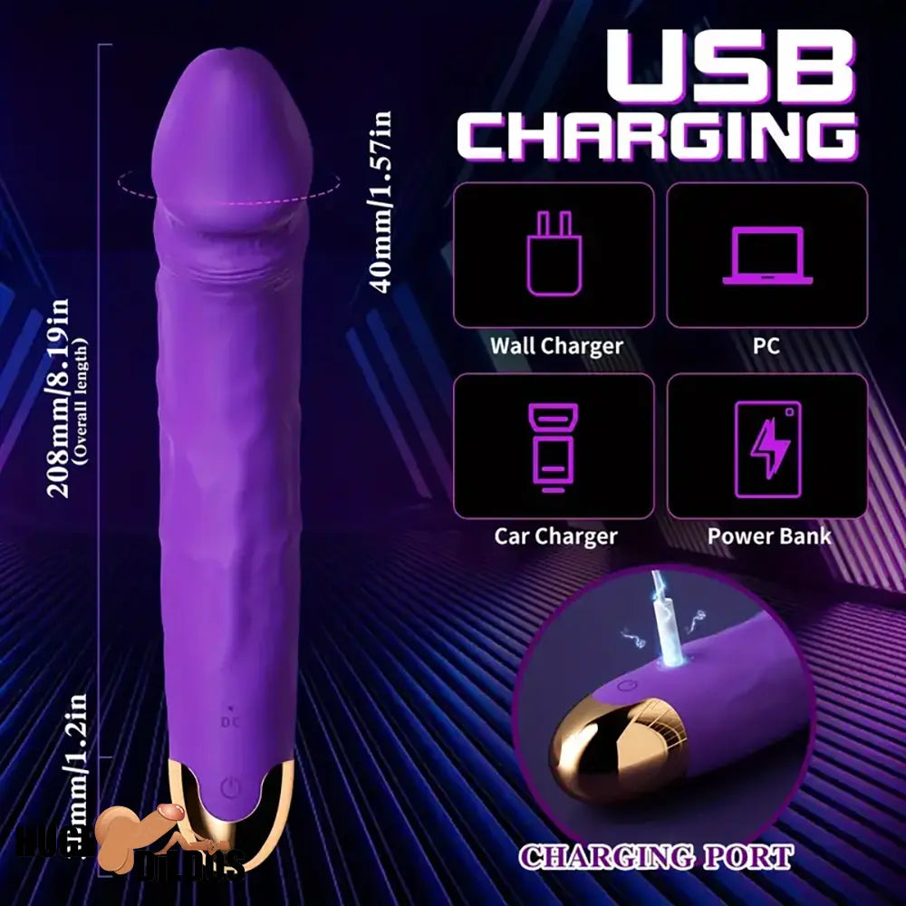 8.19in Big Vibrating Rotation Auto Dildo BDSM Sex Toy For G Spot Orgasm