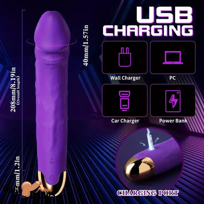 8.19in Big Vibrating Rotation Auto Dildo BDSM Sex Toy For G Spot Orgasm