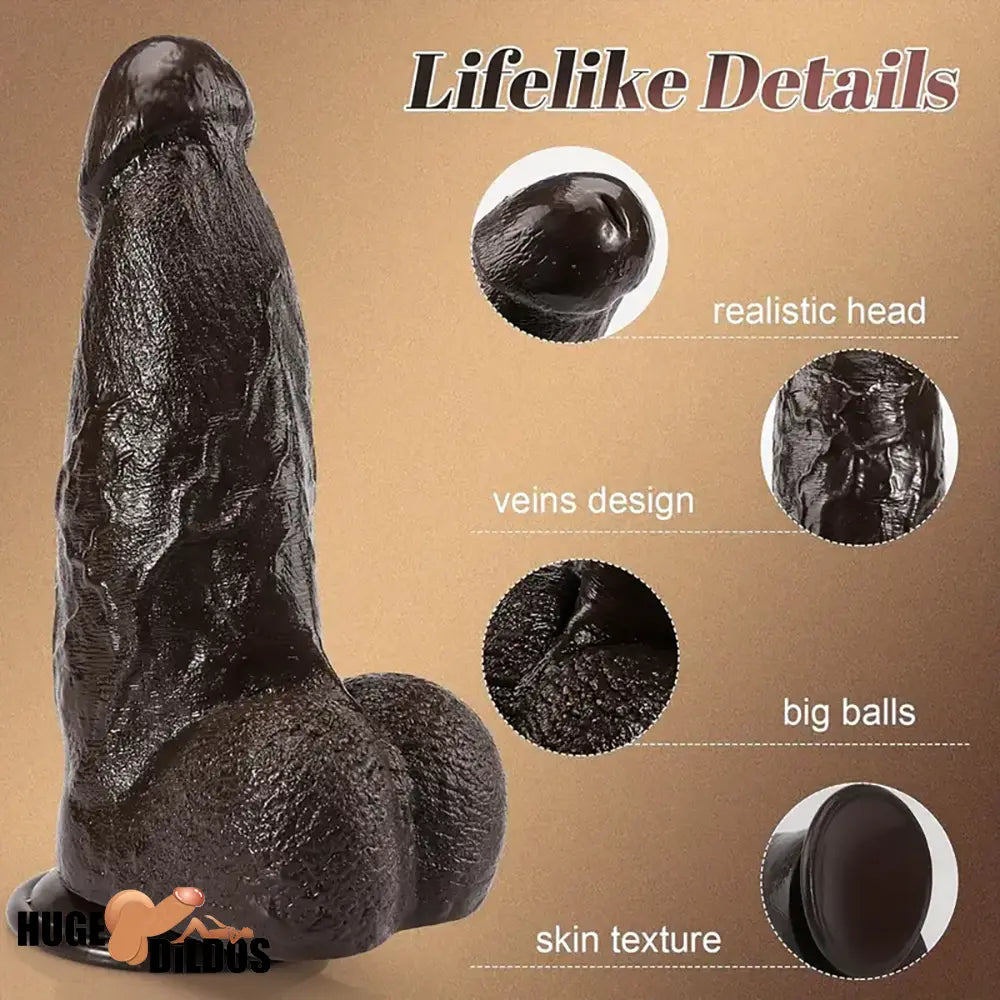 9.84in Superb Skin Sensation Real Thick Ebony Lifelike Dildo For Female