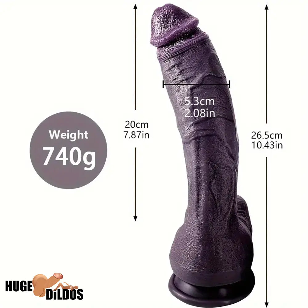 8.66in 8.74in 10.43in Oversized Big Ebony Silicone Flexible Dildo
