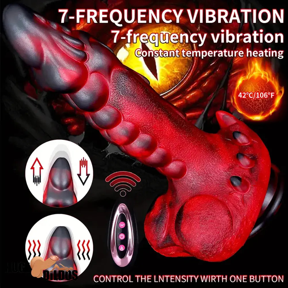 9.25in Retractable Heating Remote Control Vibrating Silicone Dildo Cock