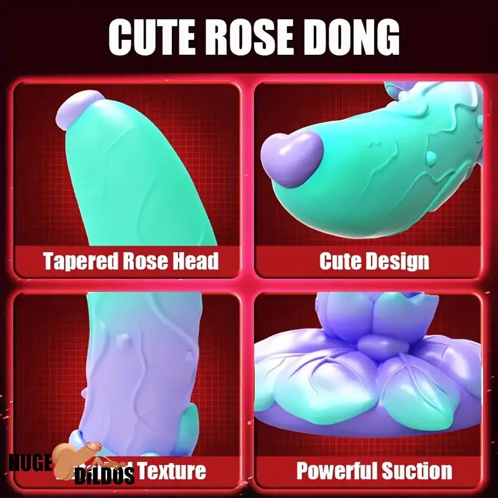 7.4in Soft Flexible Silicone Rose Shape Colored Particles Fantasy Dildo