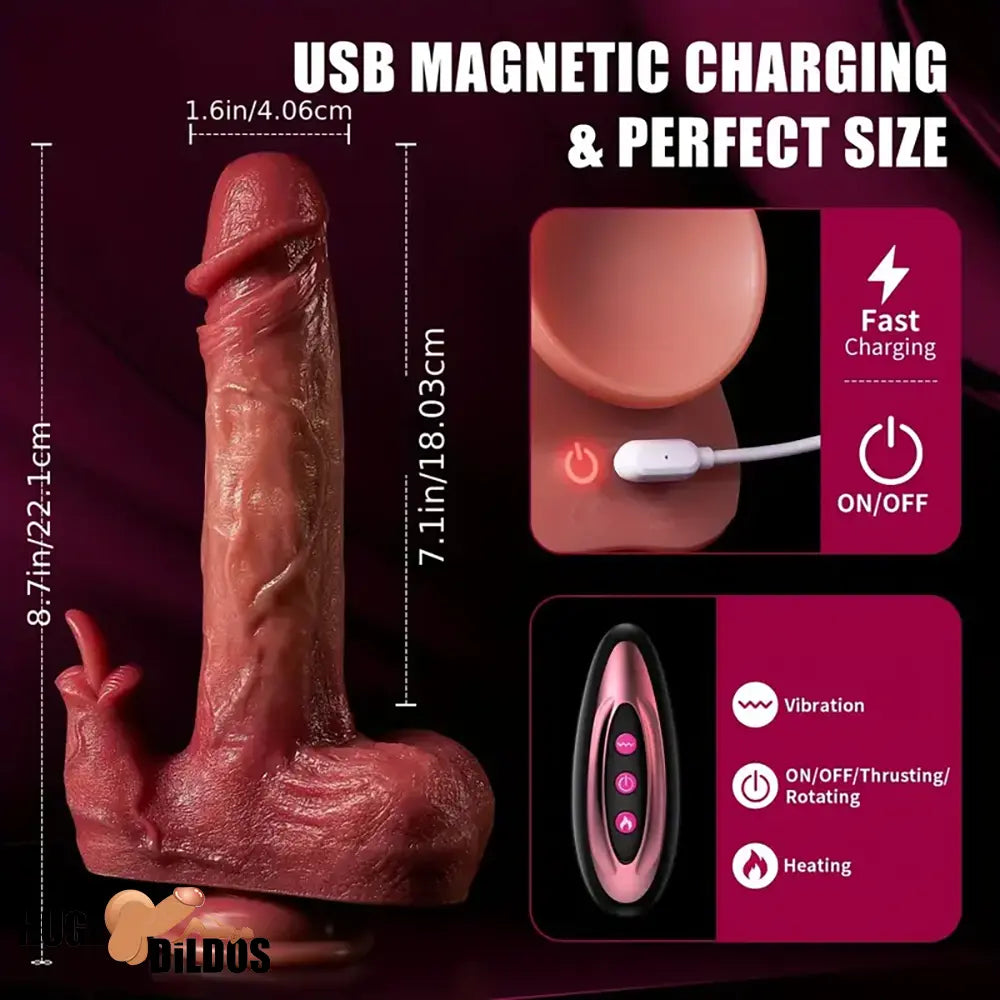 8.7in Multi-Stimulation Thrusting Tongue Licking Heating Dildo Penis