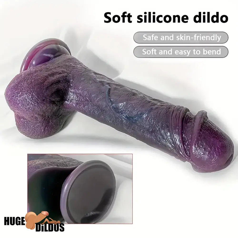 8.66in 8.74in 10.43in Oversized Big Ebony Silicone Flexible Dildo