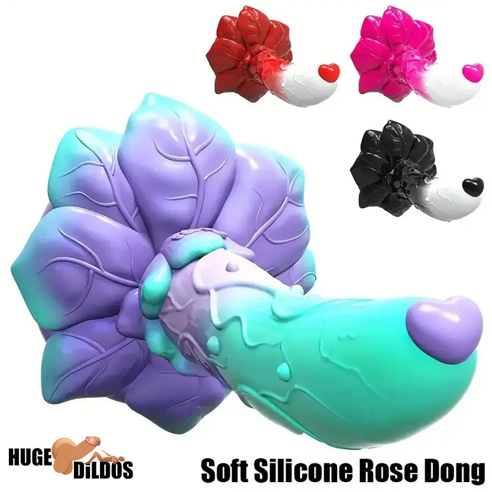7.4in Soft Flexible Silicone Rose Shape Colored Particles Fantasy Dildo