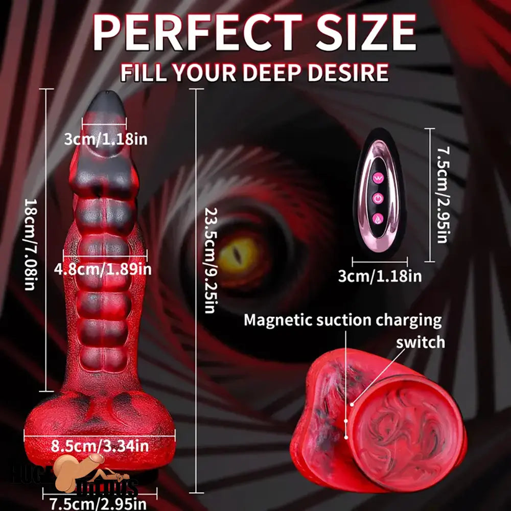 9.25in Retractable Heating Remote Control Vibrating Silicone Dildo Cock