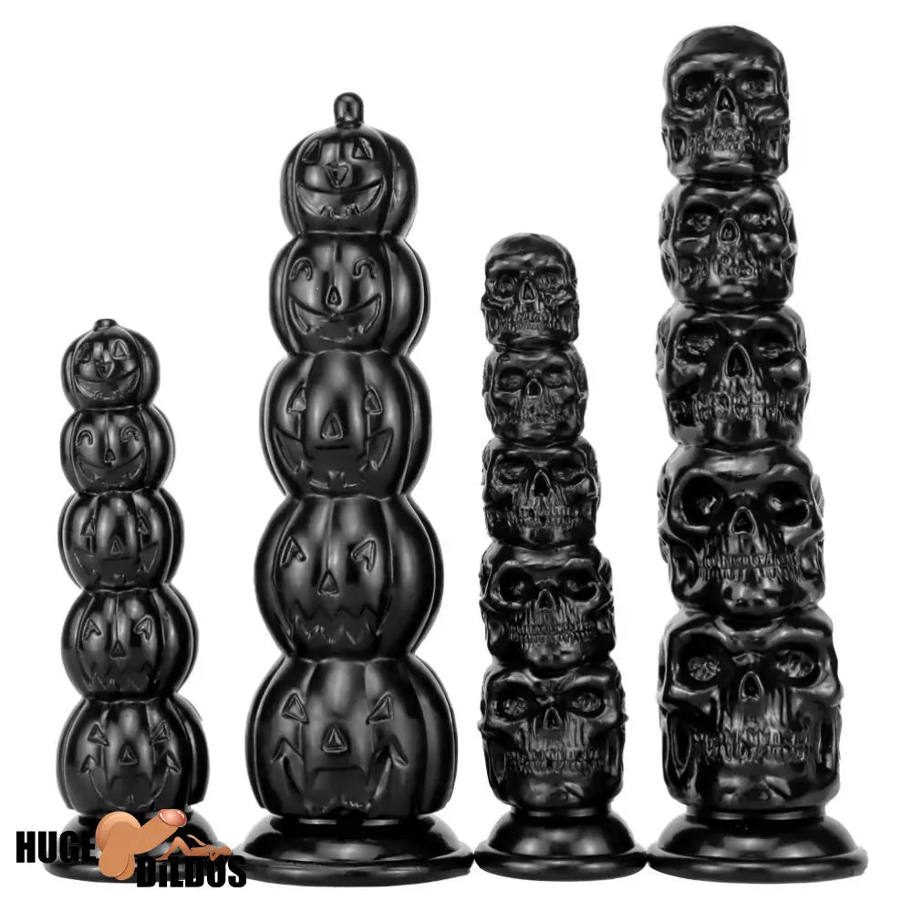8.668in 11.86in 7.87in 11.02in Pumpkin Skull Odd Head Big Black Cock Dildo