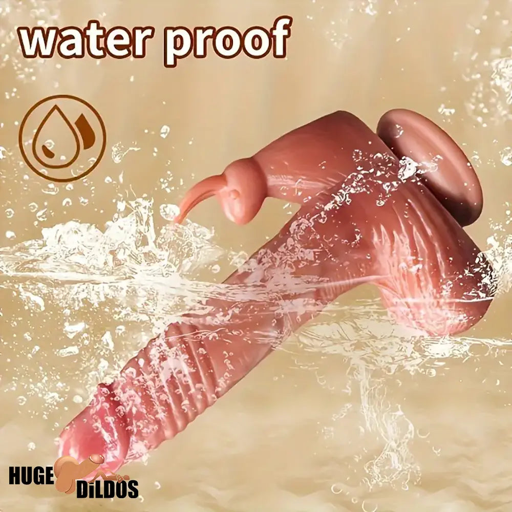 9.05in Rabbit Thrusting Tapping Heating Vibrating Silicone Soft Clit Dildo