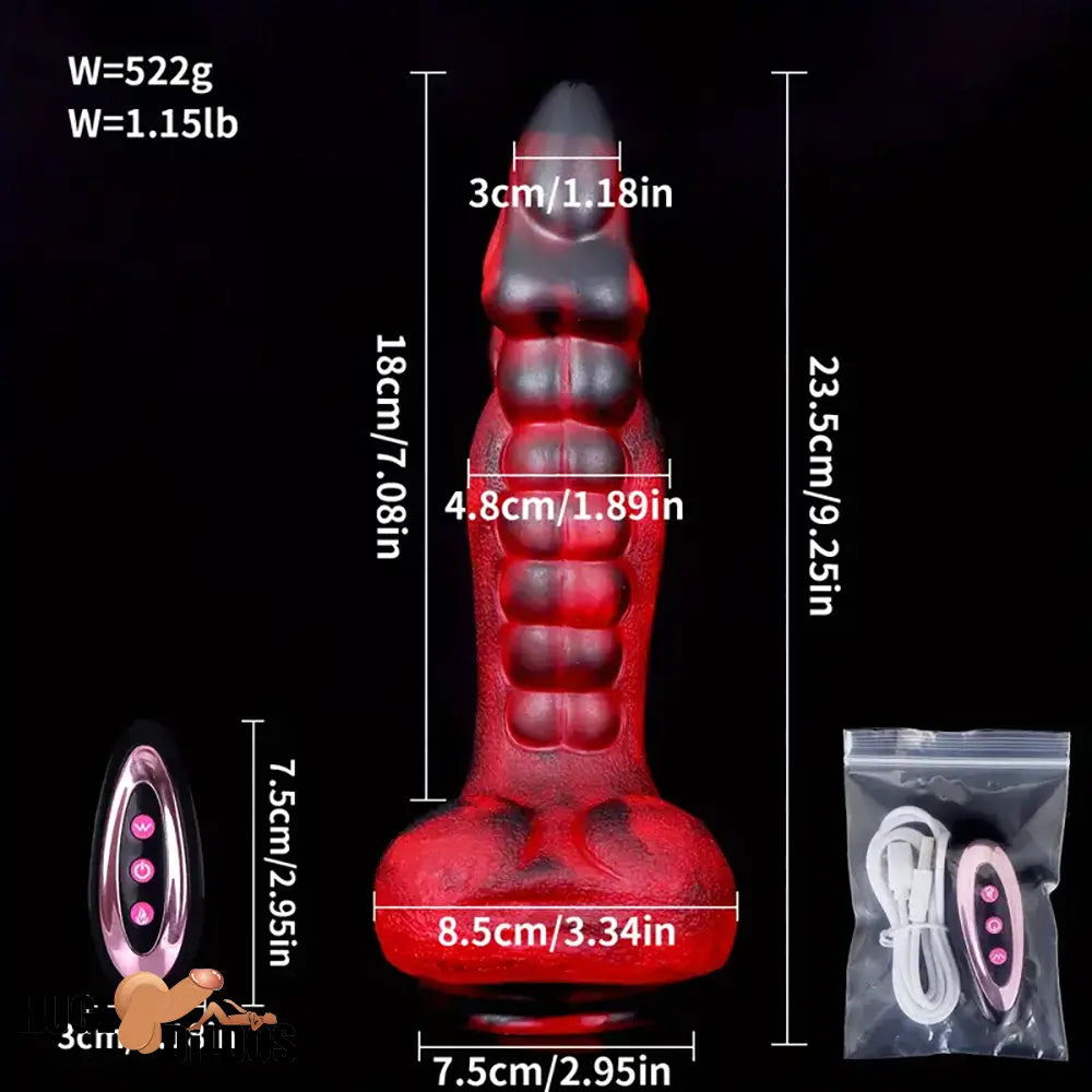 9.25in Retractable Heating Remote Control Vibrating Silicone Dildo Cock