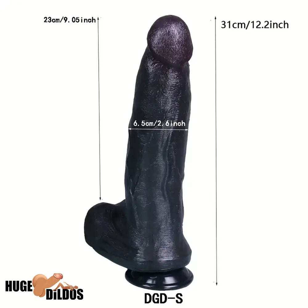 12.2in 13.4in Real Looking Silicone Big Long Flexible Ebony Soft Dildo