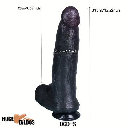 12.2in 13.4in Real Looking Silicone Big Long Flexible Ebony Soft Dildo