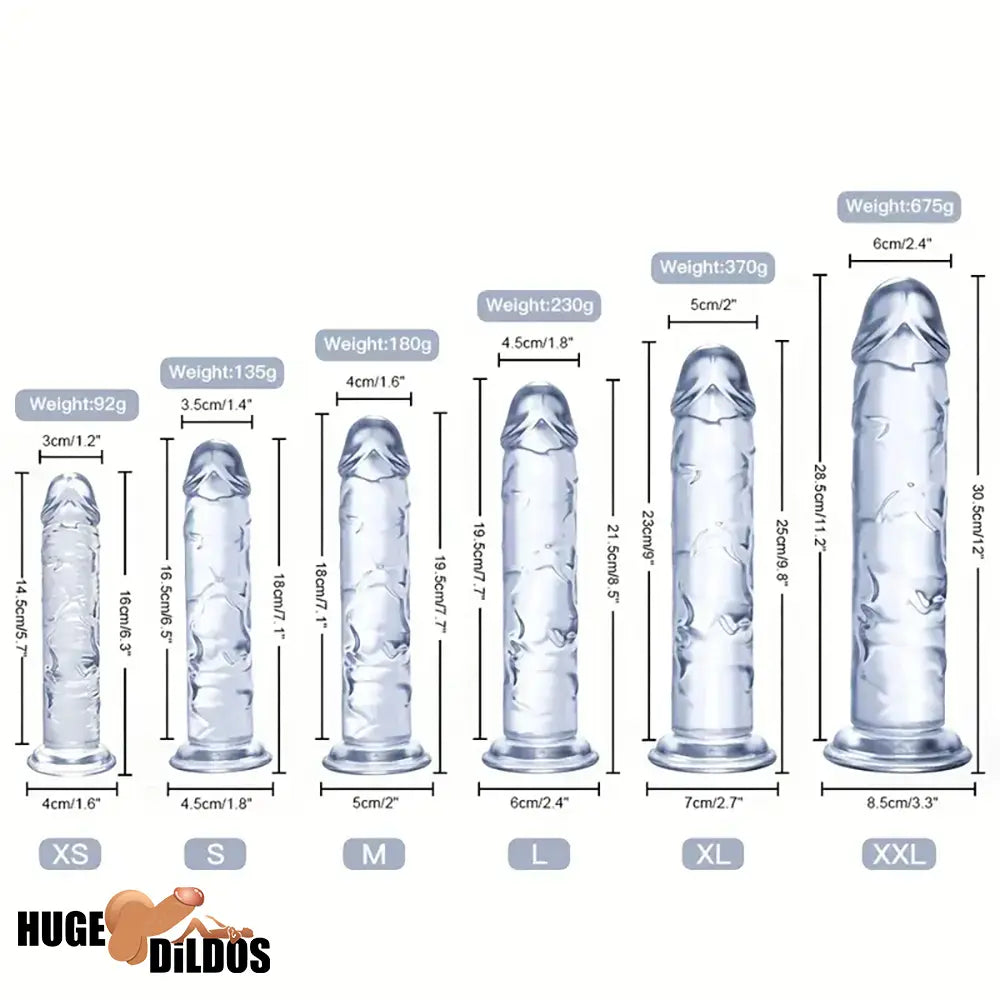 6.3in 7.1in 7.7in 8.5in 9.8in 12in Realistic Clear Cock Dildo With Suction Cup