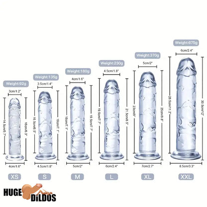 6.3in 7.1in 7.7in 8.5in 9.8in 12in Realistic Clear Cock Dildo With Suction Cup